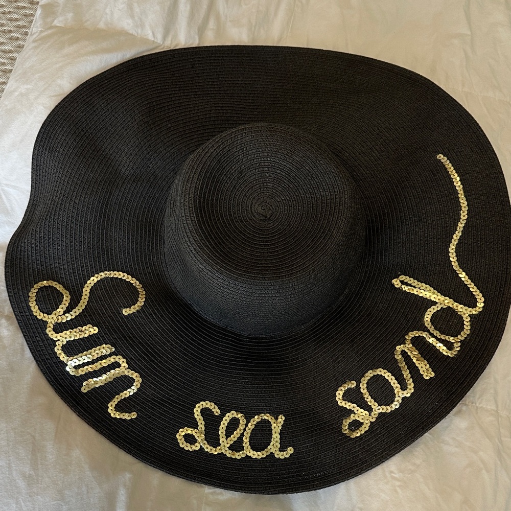 Black Wide Brim Hat with Gold Sequin Detail